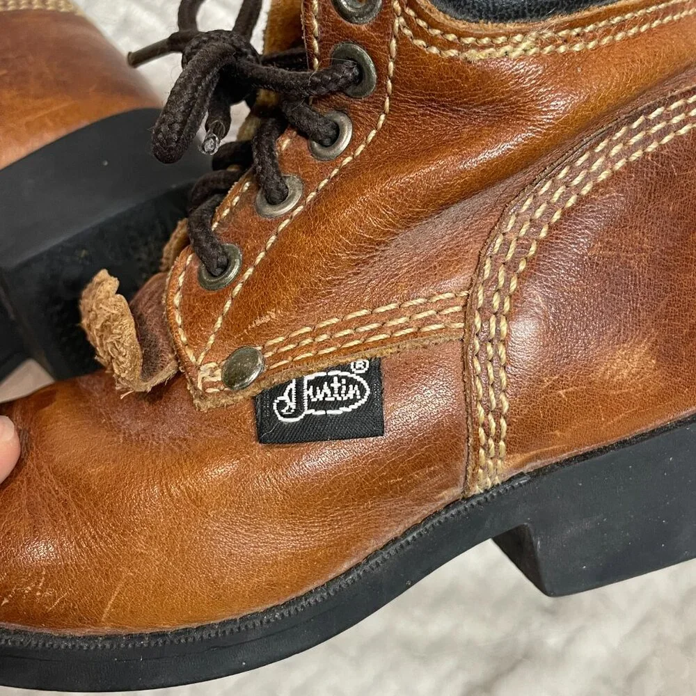 Justin Boots Kids Brown Leather‎ Kiltie Lace Up Toddler Western Boots 7D